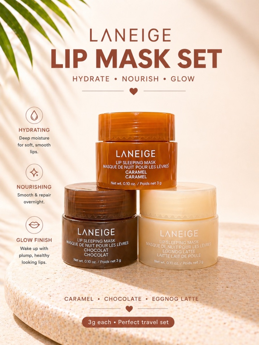 LANEIGE Lip Sleeping Mask Trio - Caramel, Chocolate, Eggnog Latte 3g each
